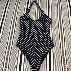 Aeropostale Navy Blue Chevron Striped Bodysuit